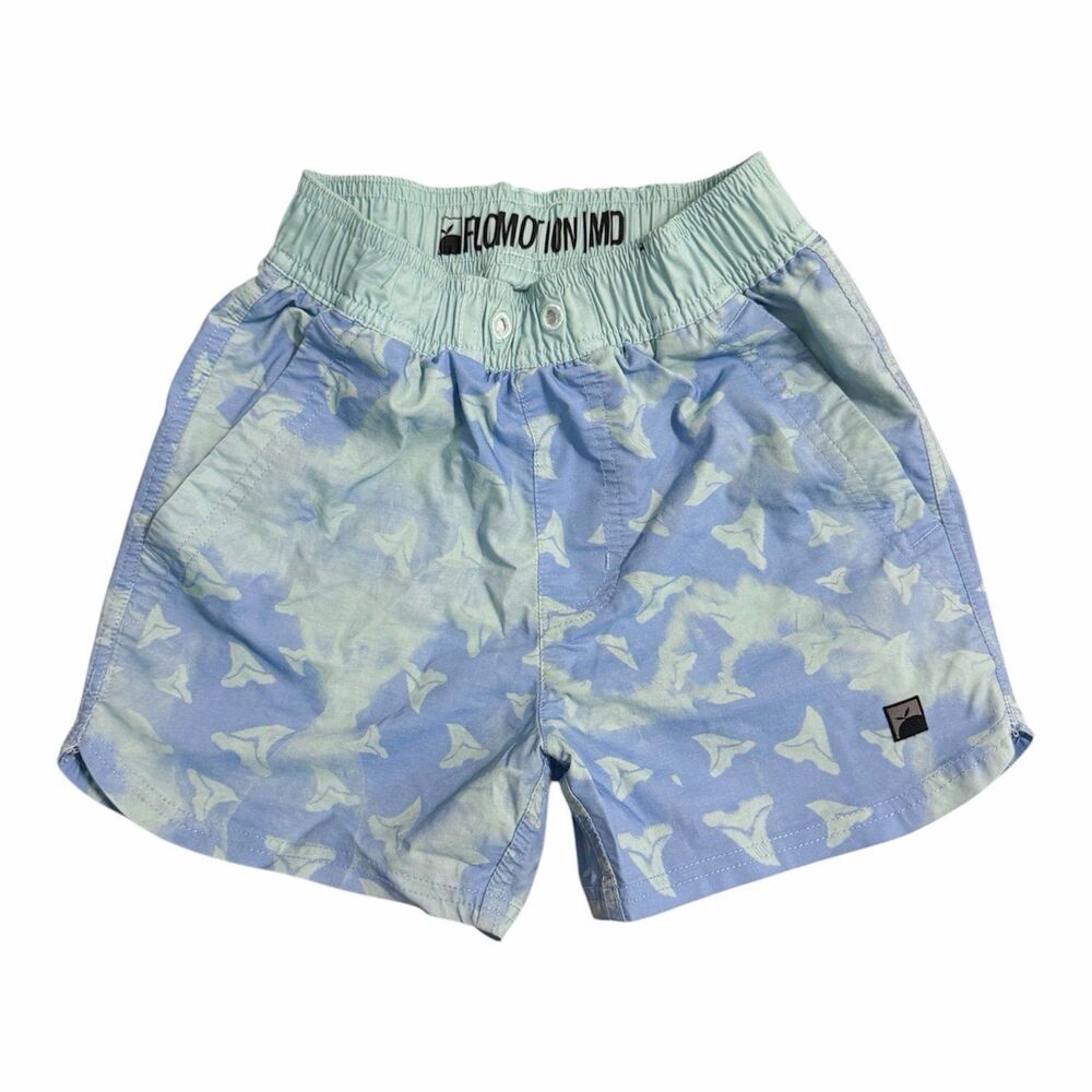 Flomotion Light Blue Shark Tooth Print Swim Trunks Boys Medium GUC